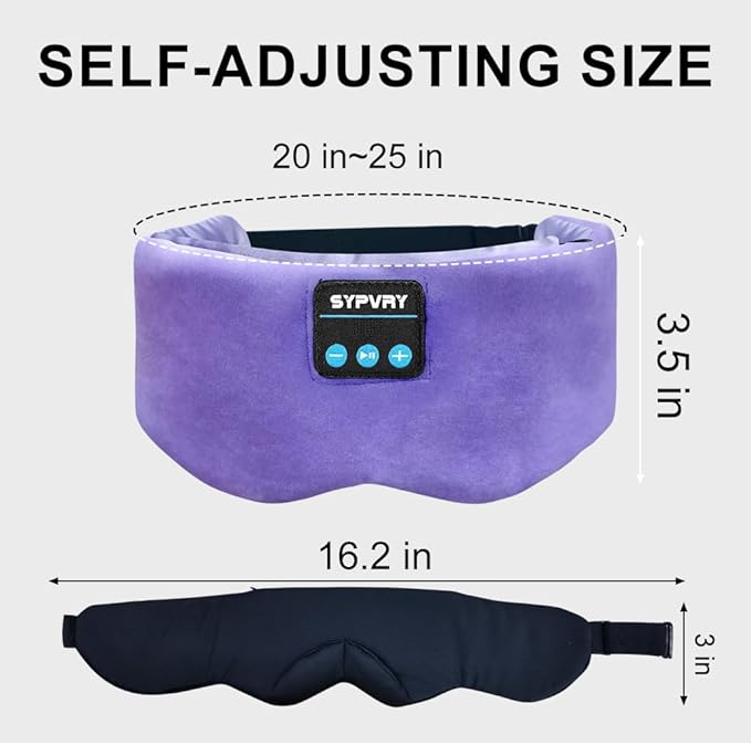 Bluetooth Sleep Mask Wireless Headphones Bluetooth Eye Mask for Side Sleepers SYPVRY Blackout Eye Mask with Headphones Speaker for Airplane,Travel, Purple