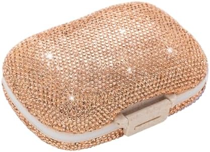 Daily 6 Compartments Pill Box Container Bling Diamond for Purse Medicine Container Holder for Women Travel Kit Medicine (Honey Peach)