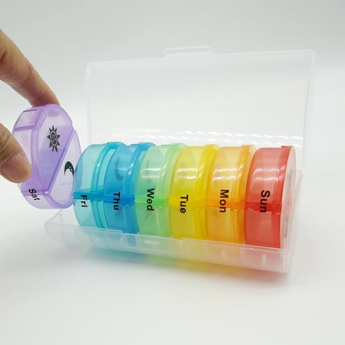 Medical Box Travel Pill Organizer Case, 2 Times a Day, Large AM/PM Weekly Pill Dispenser Planner, Medicine Reminder Holder 7-Day for Vitamins, Fish Oils, Daily Calcium Supplements, Capsules