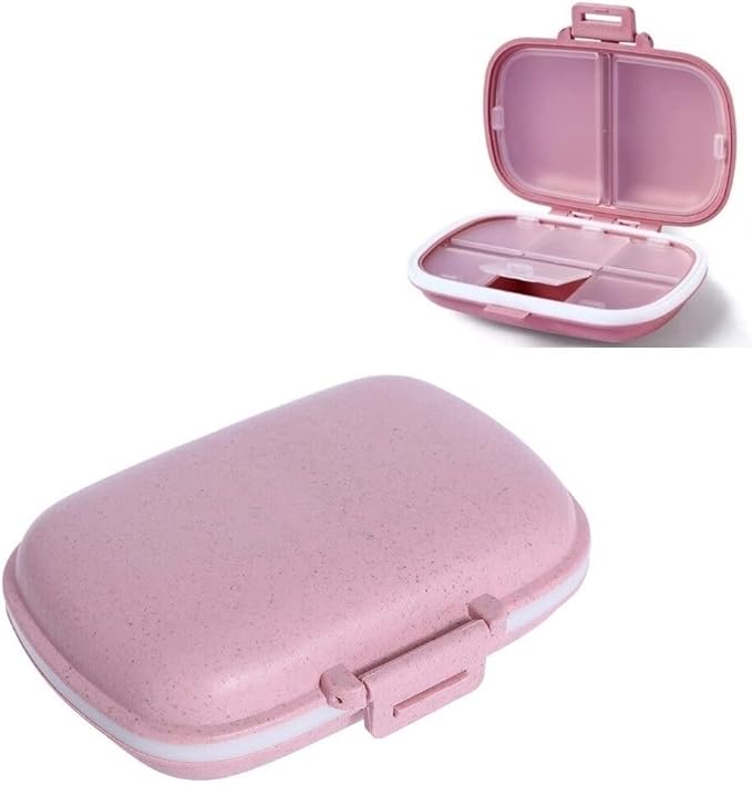Daily Pill Organizer 1 Travel Portable Pill Case 8 Compartments Pill Box with Seal Ring Moisture Proof Small Medicine Vitamin Holder Container for Pocket Purse Waterproof Pill Supplement Case (Pink)