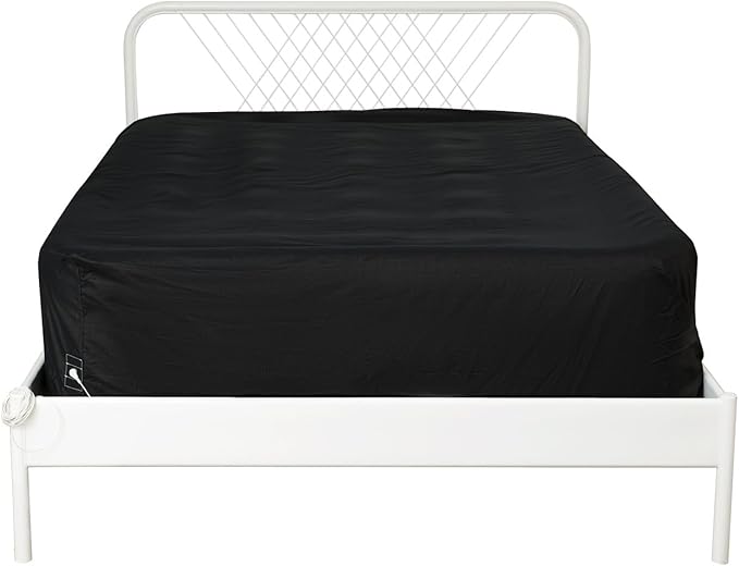 Grounding Fitted Sheet Full - 10% Conductive Silver, 90% Cotton, 400 Thread-Count Luxurious Feel, Earthing Sheet for Better Sleep (Black, Full)