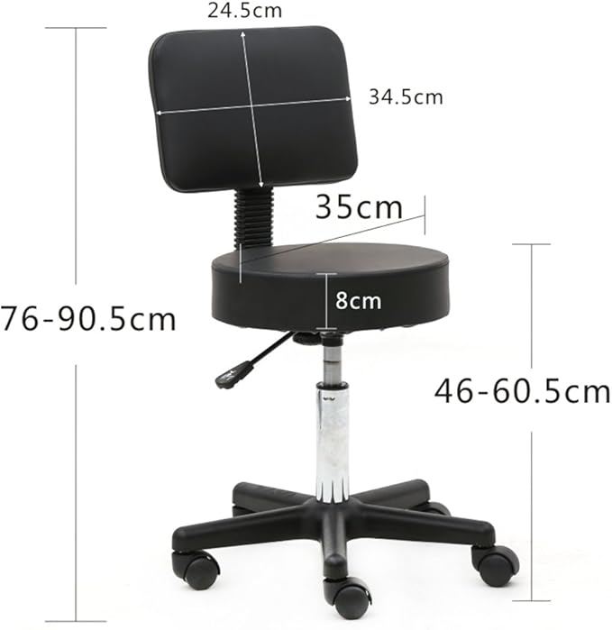 Round Rolling Bar Stool PU Leather with Wheels and Foot Rest, Height Adjustable Task Work Chair with Back for Salon Spa Office Chairs
