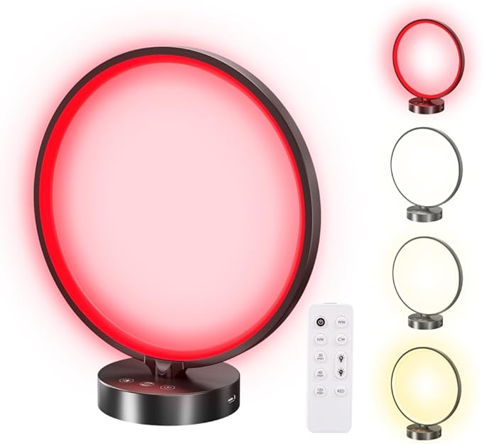 Red Light Therapy for Sleep 670nm Wavelength Timing and 5 Brightness Red Lights Lamp,4 Colors with Touch or Remote Control Decorative Lamp for Bedroom