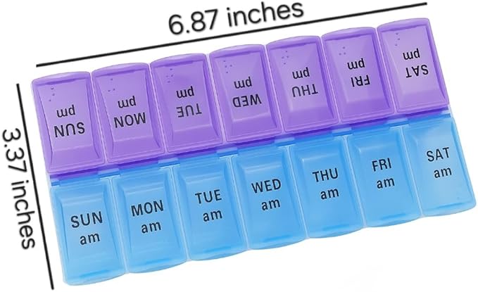 7-Day AM PM Large Pill Container, 2 Times a Day, Convenient Travel Pill Organizer and Planner, Portable 7-Day Medicine Organizer Box with 14 Compartments for Home, Travel, Office, BPA-Free