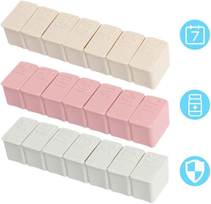 DOITOOL Weekly Pill Organizer 7-Day Portable Single Row Medicine Storage Case Travel Pill Box Lightweight Creative Piano Keyboard Design