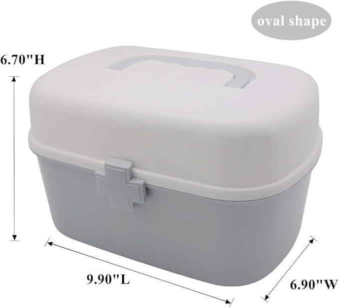 BangQiao Plastic First Aid Storage Box Container Bin with Removable Tray and Portable Handle, Family Emergency Medicine Kit Case Organizer, White&Gray
