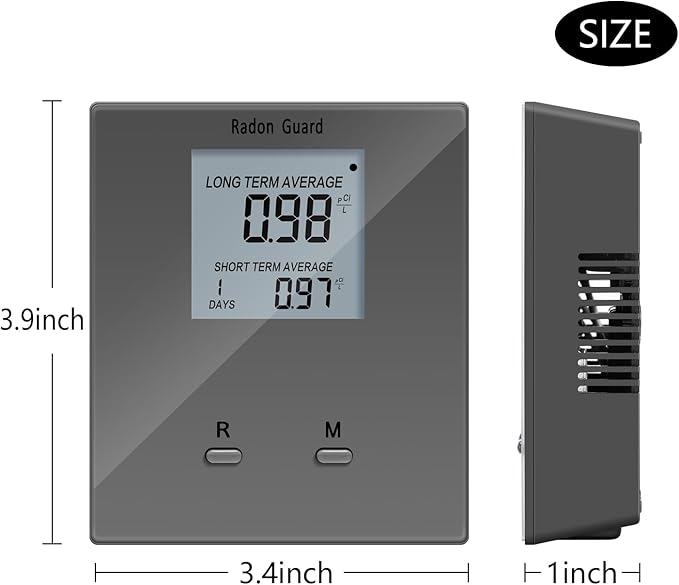 Home Radon Detector, Portable Radon Meter, Long and Short Term Home Radon Monitor, Battery-Powered, Prevent Excessive Radon Levels, Keep Your Health, Gray, Grey, BG-005