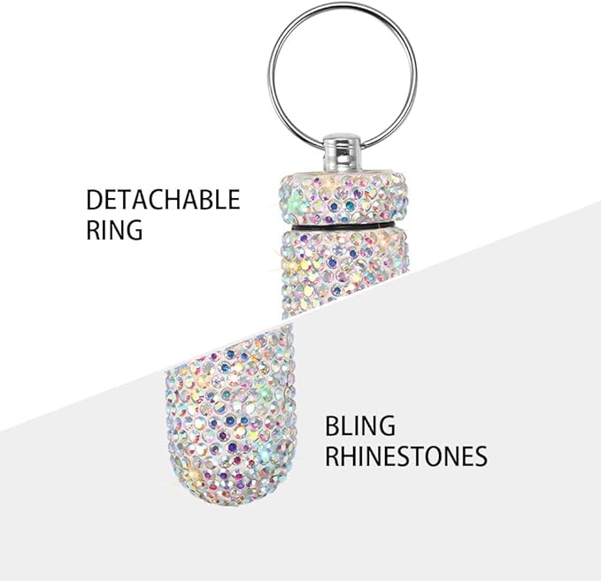 Portable Pill Case Pill Container Waterproof Pill Holder with Keychain Bling Pill Box Medicine Dispenser Bottle Storage for Outdoor Camping Travel (AB Color)
