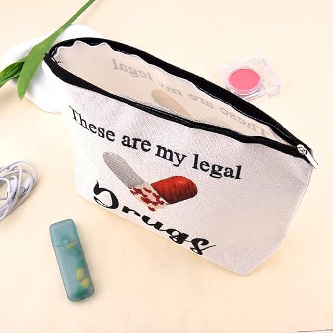 Funny Medicine Make Up Bag for Women Novelty Drug Gag Gift Pouch Fun Small Nurse Christmas Presents Birthday Retirement Gift for Doctor from Patient Zipper Pouches for Medical Supplies Pharmacist Bag