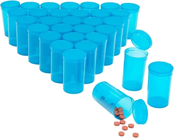 100Pcs Empty Pill Bottles with Caps, 13 Dram Empty Prescription Vial, Waterproof Airtight Joint Pill Bottles with Pop Top Caps, Medicine Container for Pill, Crafts, Candy, Supplements(Blue)