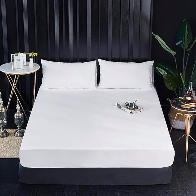 WenBags Waterproof Fitted Bed Sheets,Mattress Protector for Home & Hospital Care Beds, Soft Hospital Bed Sheets with Elastic All Around(1, White, Queen)