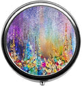 Abstract Floral Watercolor Painting Pill Box/Pill Case-Round Pill Box/Case- Three-Compartment Pill Box/Pill Case