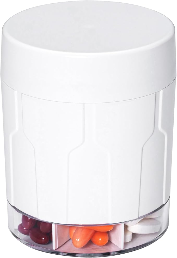 Betife Extra Large Supplement Organizer,Weekly Pill Organizer Bottle, Daily Pill Dispenser with 7 Large Compartments, Organizer to Hold 7 Day Vitamin Medication,21 Labels and a Cleaning Brush（White）