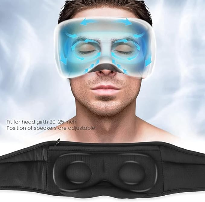 Sleepals Sleep Headphone Eye Mask with White Noise, 35H Battery Life, Built-in Speakers for Side Sleepers, 100% Light Blocking, Wireless Music Streaming (Black 3D)