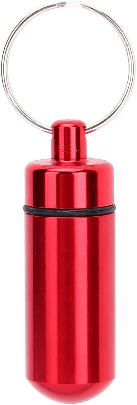Small Portable Box Keychain, Aluminium Alloy Mini Organizer Case Container for Purse,Waterproof Metal Holder Bottle for Outdoor Camping Travel(Red)