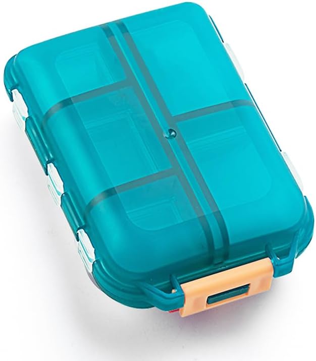 Daily Travel Pill Case Organizer, Small 10 Compartments Medicine Box Dispenser, Compact Purse Portable Pill Reminder Perfect for On-The-Go Storage Vitamin, Fish Oil, Calcium Tablet, Green