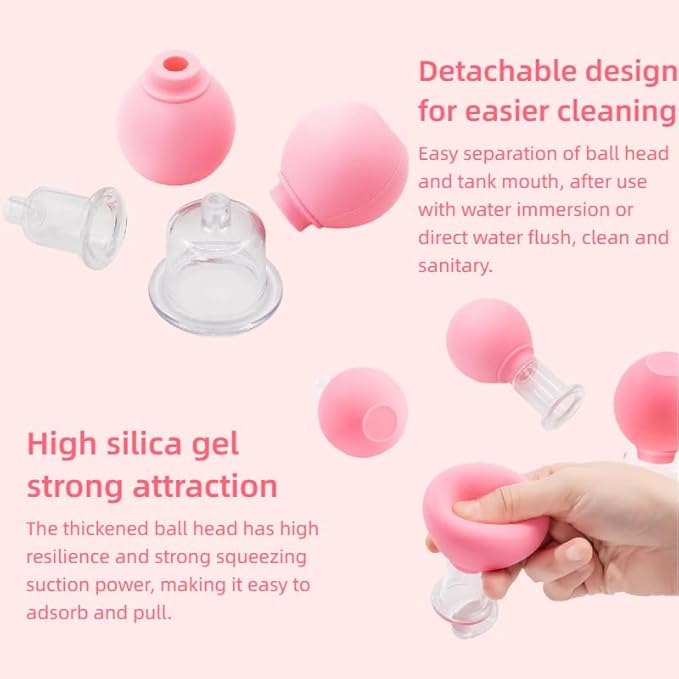 Professional Glass Facial Cupping Set & Therapy Kit – 4 PCS Silicone Vacuum Suction Cups for Face and Body, Anti-Wrinkle, Lifting, Muscle Pain Relief, Complete Cupping Massage Set for Home Use