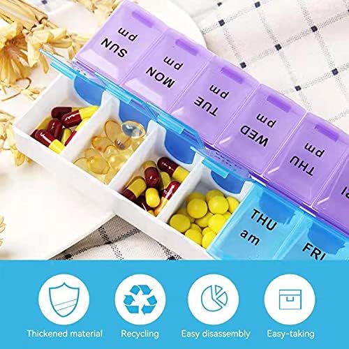 SJK Pill Organizer 2 Times a Day, Weekly Pill Box 2 Per Day, AM PM Pill Case, Day Night Pill Container 7 Day, Vitamin Case Twice a Day