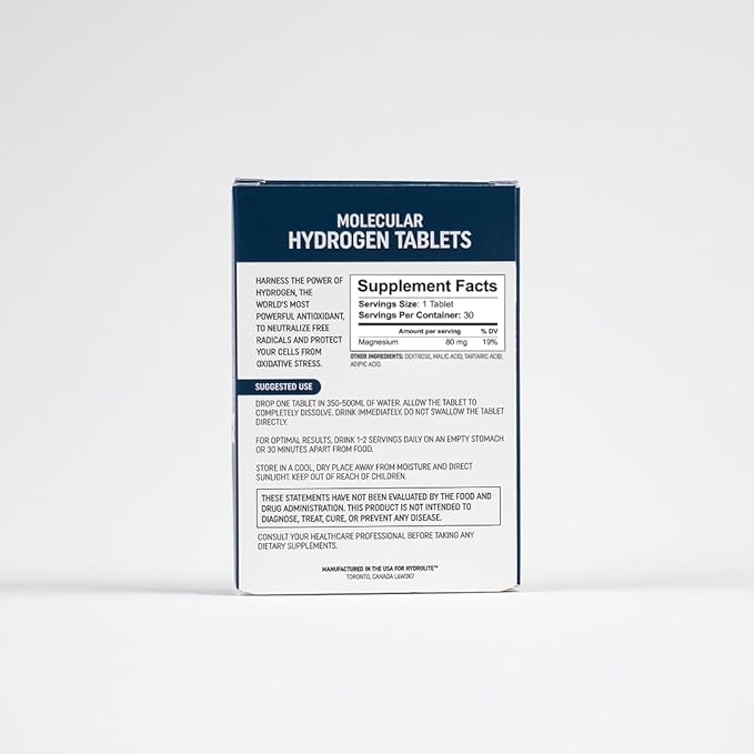 HydroLite Molecular Hydrogen Tablets for Drinking Water with Magnesium | Highest Concentration H2 12,000 PPB | Antioxidant, Detox | Made in USA, 30 Tablets (Unflavored)