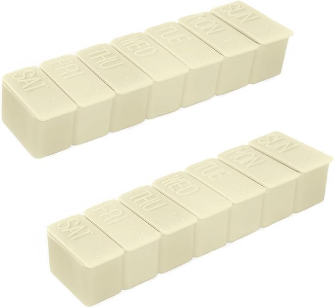 Weekly Small Pill Organizer, 7 Day Pill Case, Daily Vitamin Case Medicine Box, Pill Containers for Medicine Supplements Fish Oil(2Pcs,Beige)