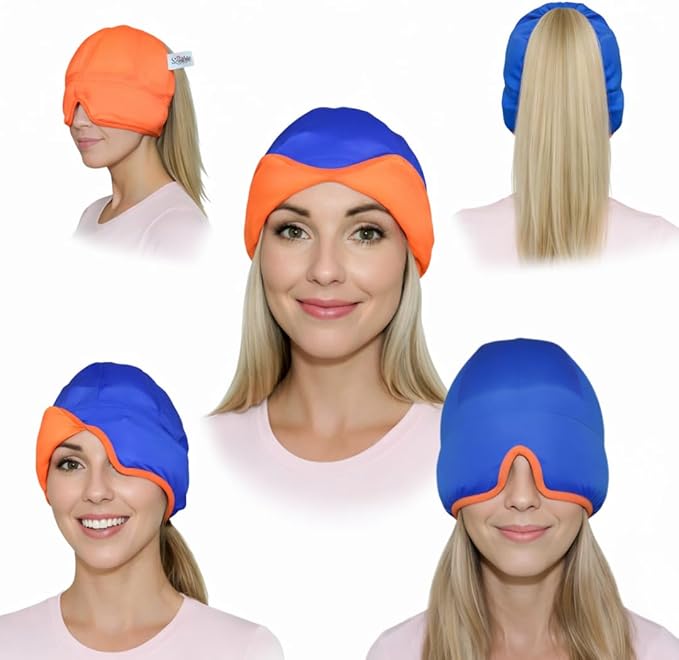 Soothie Migraine Cap & Headache Cap - Cooling Headache Relief Cap for Migraines, Tension & Sinus Pressure - Wearable Migraine Mask & Ice Head Wrap - Cold Compress Hangover Cap, Total Blackout