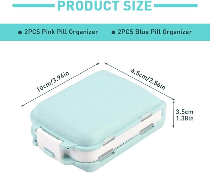 4Pcs Pill Organizer,8 Compartments Portable Pill Box,Travel Pill Box,Three Folding Design Daily Pill Organizer for Pocket Purse Medicine Vitamin Holder Container(Pink,blue)