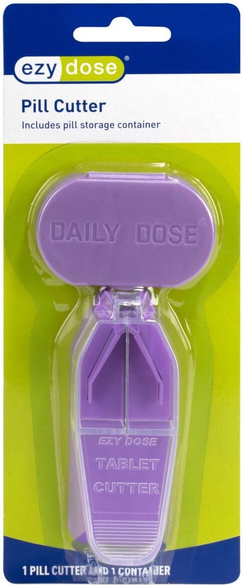 EZY DOSE Pill Cutter and Splitter with Storage, Cuts Pills, Vitamins, Tablets, Stainless Steel Blade, Travel Sized, Includes Pill Storage Container, Colors May Vary, BPA Free