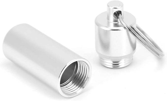 Silver Portable Stainless Steel Pill Container, Waterproof Mini Sealed Jar, Aluminum Alloy Keychain Pill Bottle Medication Aids