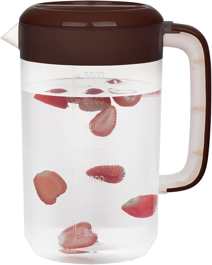 Clear Pitcher with Lid 1 Gallon, Large Plastic Ice Tea Jug for Fridge, Sun Tea Pitcher - Clear (khaki)