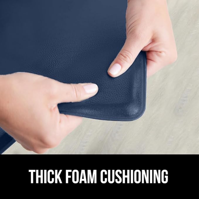 GORILLA GRIP 2 Pack Comfortable Cushioned Kitchen Mats for Floor, 17x29 + 17x59, Waterproof and Stain Resistant, 1/2 Inch Thick Soft Ergonomic Standing Desk Anti Fatigue Mat, Foam Supports Feet, Navy