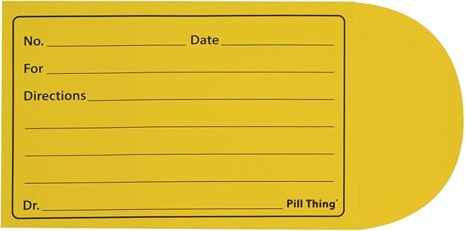 Peel and Seal Printed Pill Envelopes, 3.5" x 2.5", Easy-to-Fill Design, Secure Resealable Closure, Fits Various Medication Sizes (White/Yellow, 200 Pack)