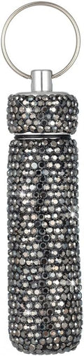 Bling Rhinestone Pill Case Portable Waterproof Pocket Pill Holder Bottle Storage with Keychain for Travel, Outdoor, Camping (bright black)