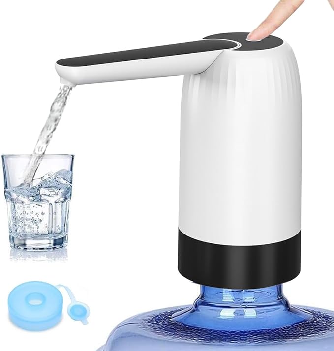 Myvision 5 Gallon Jug Drinking Water Dispenser, Portable Water Dispenser fro 3 Gallon Bottle, USB Electric Water Bottle Pump, 2-5 Gallon Water Jug Switch (White)