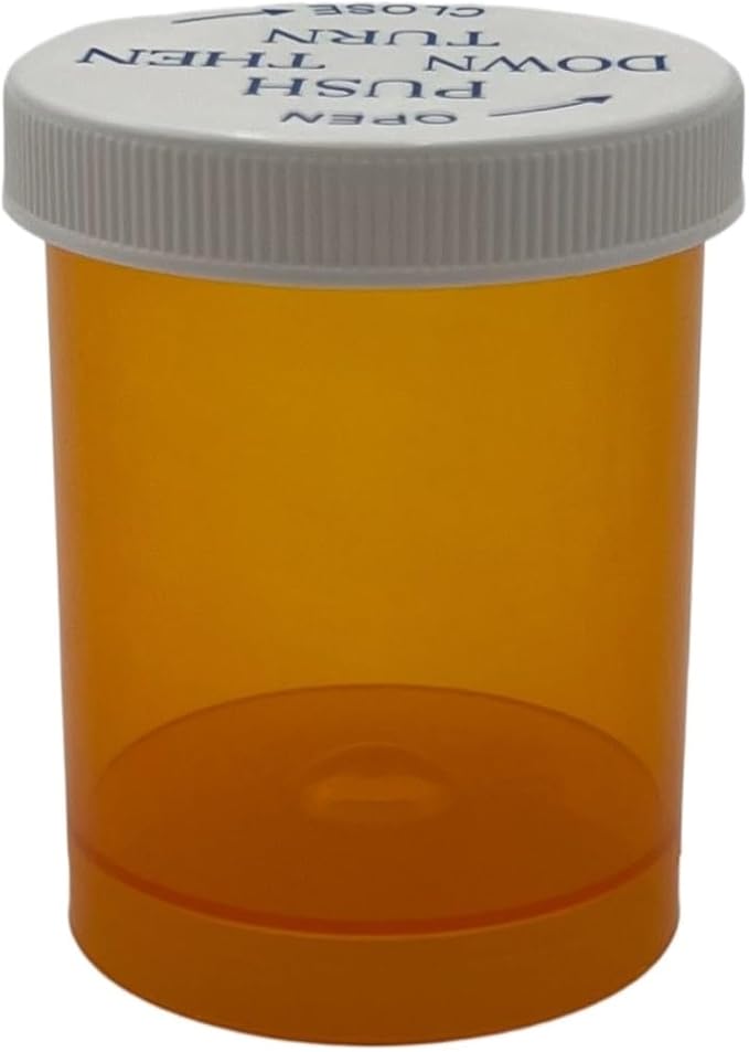 Empty Plastic Medicine Pill Bottles with Child Resistant Caps, 20 Dram Amber Plastic Vial Travel Pill Case Organizer, Pack of 12 (20 Dram)