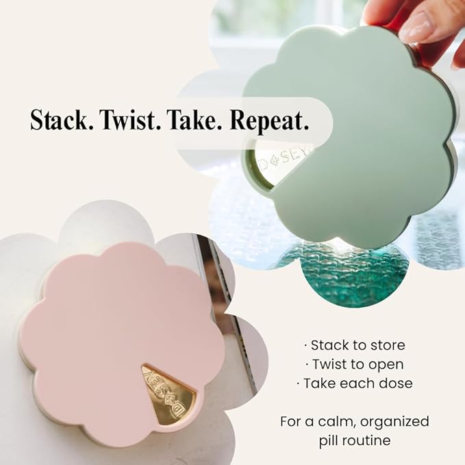 Dosey Twist+Stack Pill Organizer, Weekly & Daily Medicine Organizer Case, Portable Travel Pill Box, Compact Vitamin & Medication Storage Solution, Sage Gold