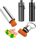 3 Packs Keychain Pill Holder, EFFIET Waterproof Pill Fob Case Box Outdoor Container for Emergency Medicine Drugs, Foam Earplug Storage Case with Ear Plugs (Silver-Matt-Black)