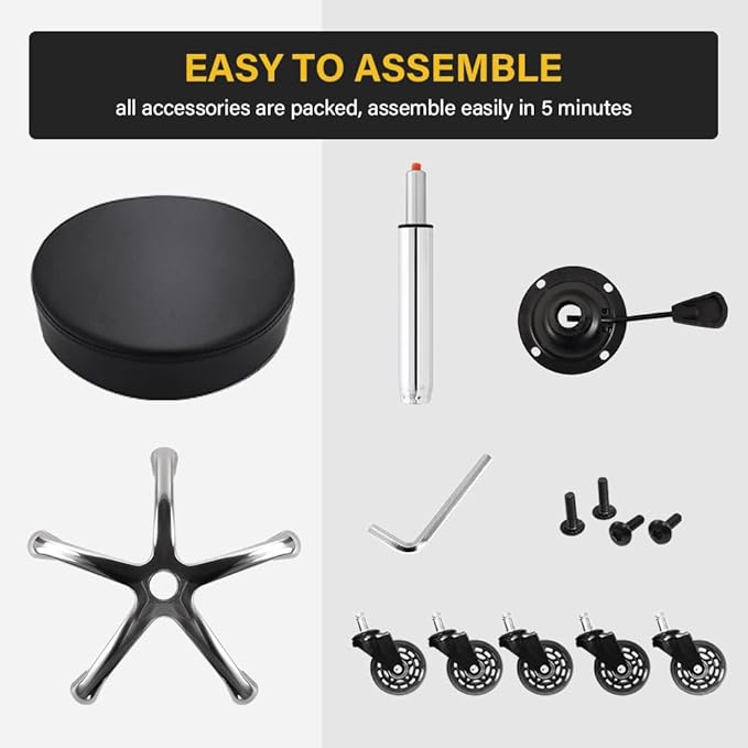 Heavy Duty Rolling Stool with Wheels Hydraulic Swivel Adjustable Rolling Chair Ergonomic Thick Leather Seat Stool Chair for Kitchen Drafting Lab Office Salon Message Stool – Black