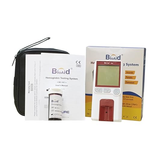 Bioaid Hemoglobin Test Meter Kit with 25pcs strips,25pcs lancets and 25pcs pippets