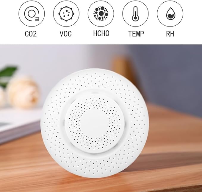 Zigbee Smart Air Detector, Formaldehyde HCHO/VOC Detector, CO2, Temperature, Humidity Monitoring, 5 in 1 Tester, for Household, Office,Hotel.ZigBee Hub Required.