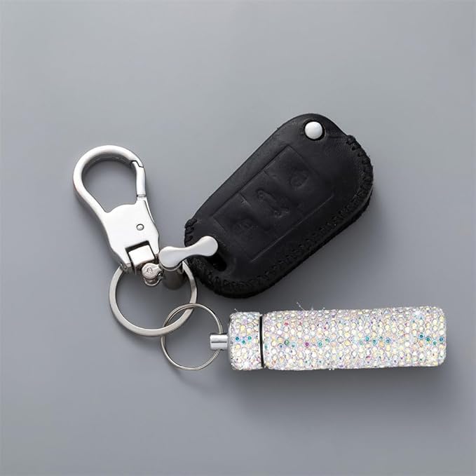 Bling Rhinestone Pill Case Portable Waterproof Pocket Pill Holder Bottle Storage with Keychain for Travel, Outdoor, Camping (ab colorful)