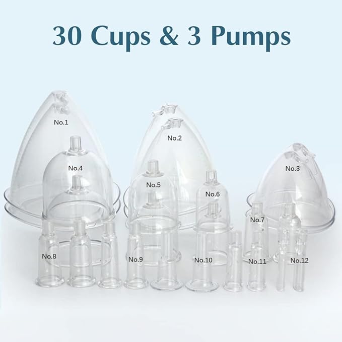 Vacuum Therapy Machine,Professional Acupoint Cupping Body Shaping Device New Body Machine for Body Care with 30 Cups and 3 Pumps
