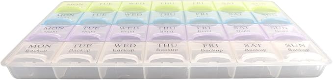 1-4 Week Pillbox, Monday - Sunday, Each Row is Color-Coded, See-Through Lids, Keep Track of Daily Medications, 28 Compartments, Includes 1 Pillbox, by Tech Team …