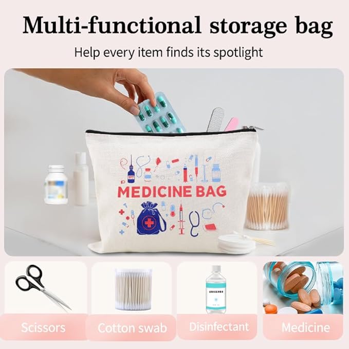 Small Medicine Makeup Bag Pouch Patient Travel Medication Bags Doctor Nurse Day Gift Ideas Bag Physician Practitioner Pharmacy Gifts for Women Bags Hospital Pharmacist Gifts Pouch Nurse Drug Organizer