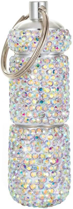 Bling Pill Case Portable Travel Pill Container Bottle Rhinestone Waterproof Small Pill Holder with Keychain Cute Mini Pill Storage Box (ab Colorful)