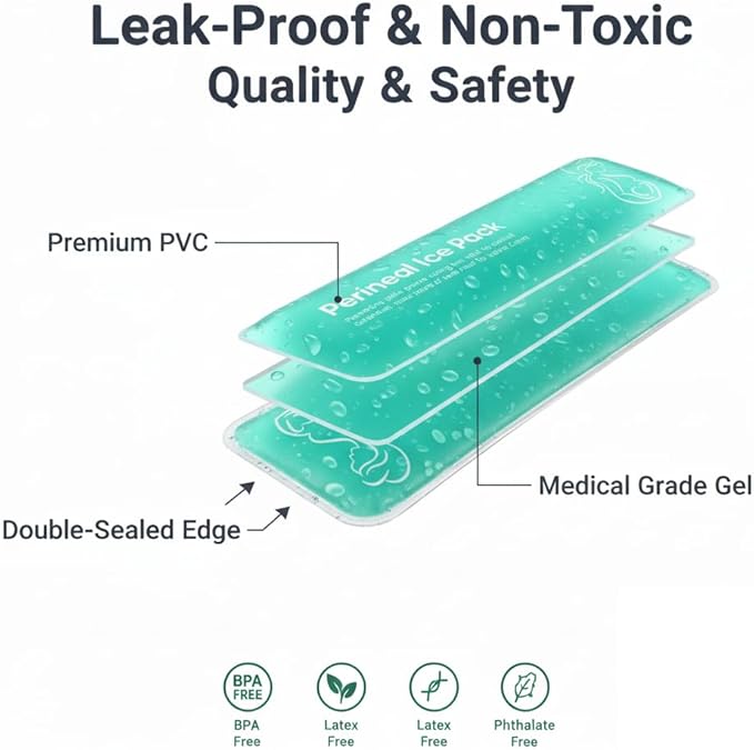 Perineal Cooling Pad, Postpartum Cold Packs Gel Bead Ice Pack Cold Therapy for Women After Pregnancy and Delivery, 2 Ice Pack and 3 Cover (Green Gel Ice Pack)