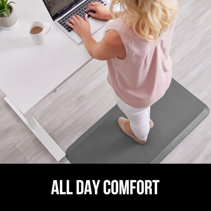 GORILLA GRIP Comfortable Cushioned Kitchen Mats for Floor, 58x20, Waterproof and Stain Resistant Soft Top, 3/4 Inch Thick Ergonomic Standing Desk Anti Fatigue Mat, Foam Supports Ankles and Feet, Grey