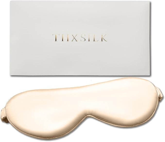 THXSILK 6A+ Grade 25 Momme Silk Sleep Mask, 100% Mulberry Blackout Eye Mask for Sleeping, Soft Lightweight Silk Eye Cover for Women, Men, Travel, Nap, Airplane(4.7×27.5inches, Champagne)