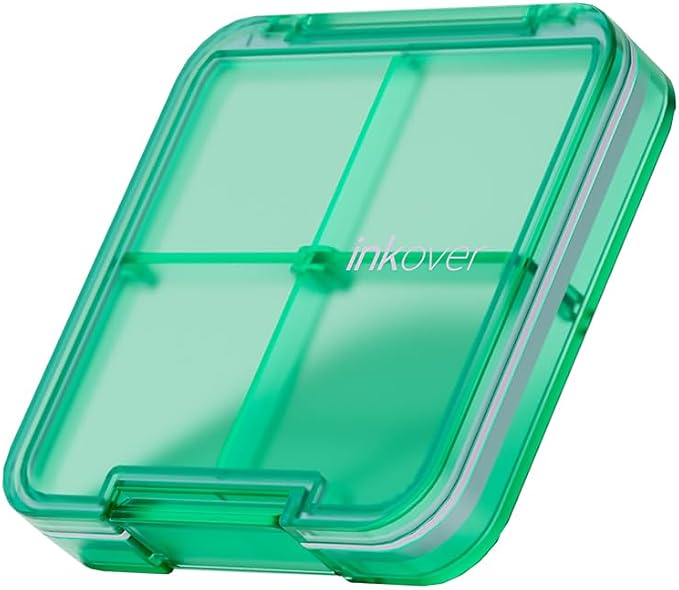 Small Pill Organizer, Waterproof & Portable Pill Case for Daily Travel - Adjustable 4 Compartments Compact Medicine Holder for Vitamins, Pills, Perfect for Purse or Pocket (Green)