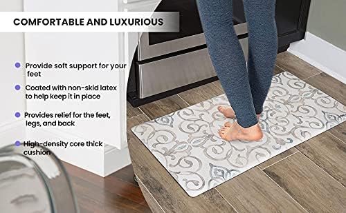 J&V TEXTILES Anti Fatigue Kitchen Mat for Floor, Embossed Themed Cushioned Kitchen Runner Rug Mat, Non Slip, Easy Wipe Clean, 1/2 Inch Thick (20x39 inches, Tuscan Fleur Cream)