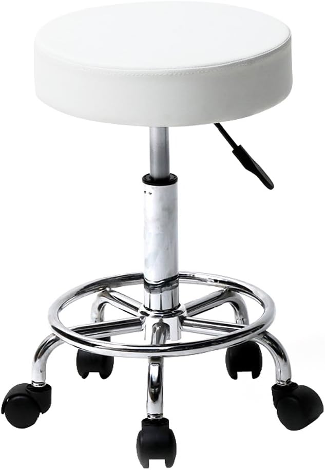Layee Rolling Stool Ergonomic Swivel Adjustable Hydraulic Drafting Salon Massage Spa Stool with Comfortable Larger Cushioned Seat, White